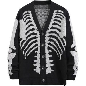 Halloween Cardigan Sweater Black Skeleton Skull Outwear Jacket Coat Unisex